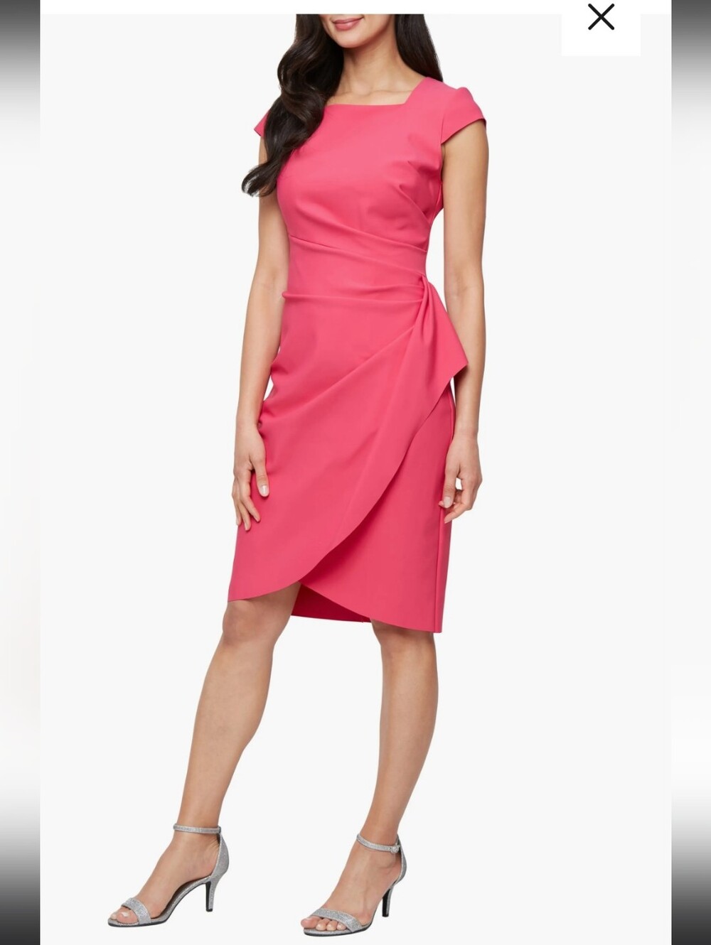 NWT Alex Evenings Geranium Pink Sheath Cocktail Dress Size 16 Ruched Midi $229